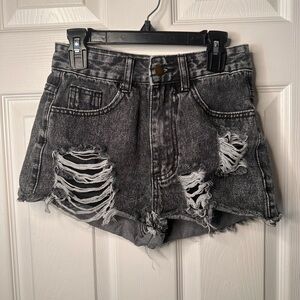 Shein Black Distressed Cut Off Denim Shorts Button Fringe XS Women’s Casual